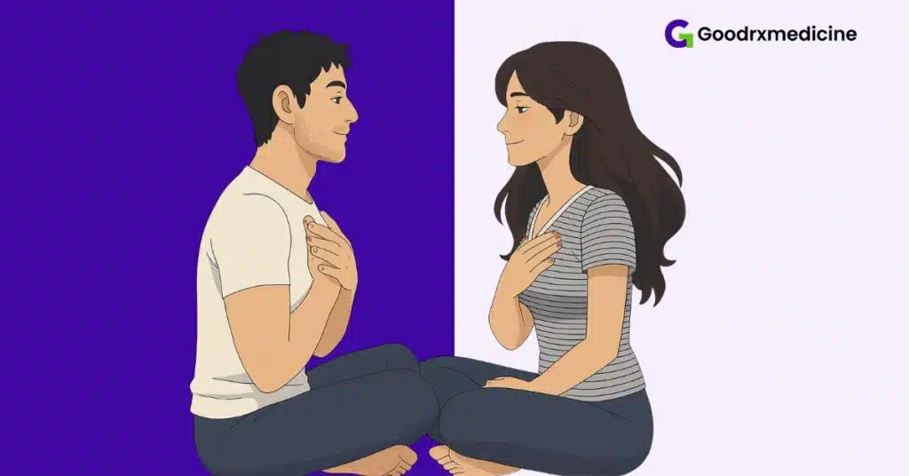 Couple practicing partnered breathing for intimacy