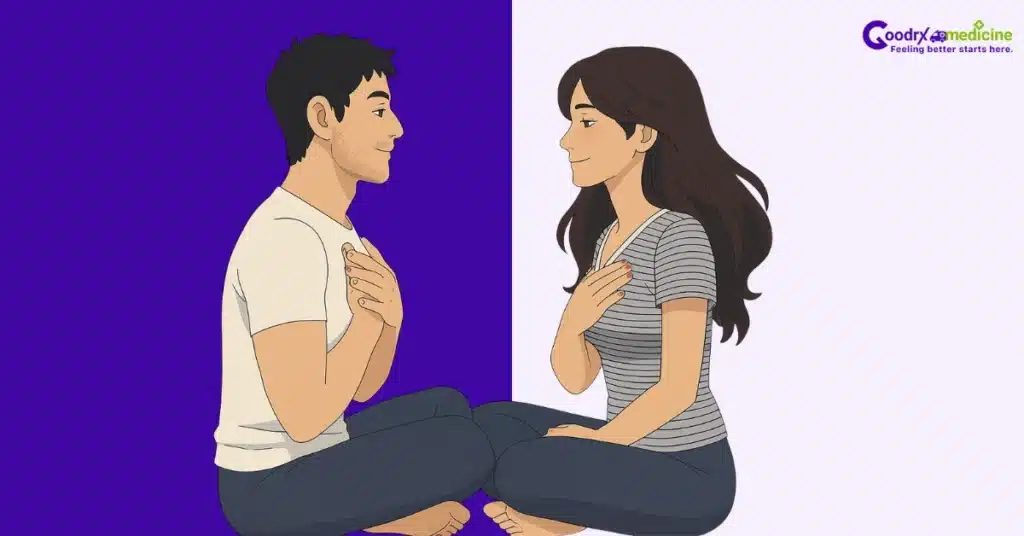 Couple practicing partnered breathing for intimacy