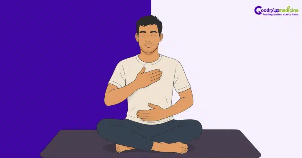 Yoga instructor demonstrating abdominal breathing