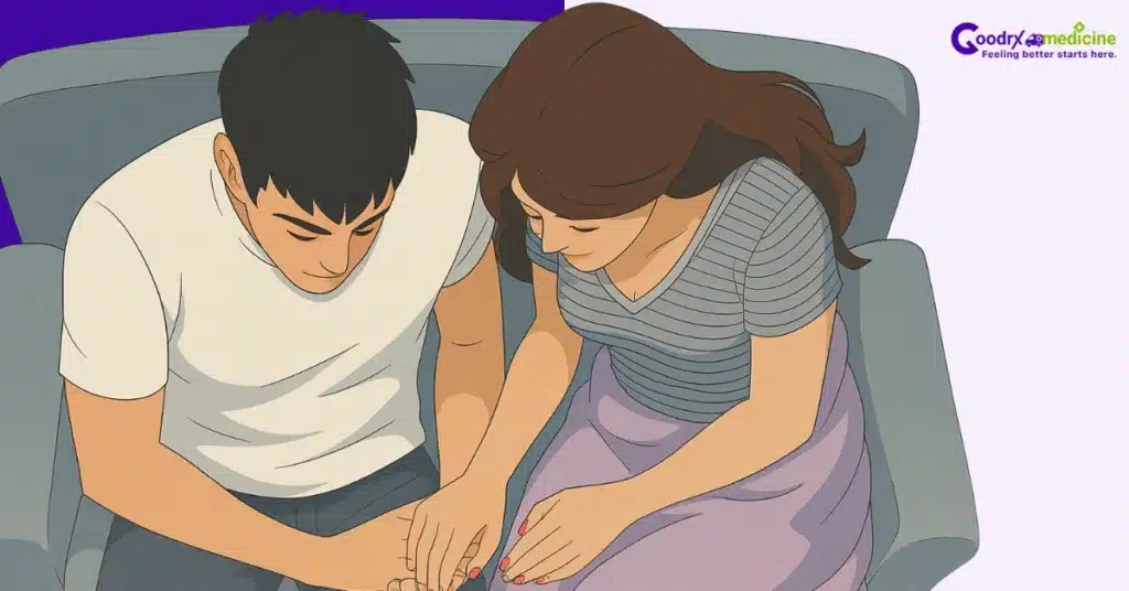 Overhead view of partners showing emotional support
