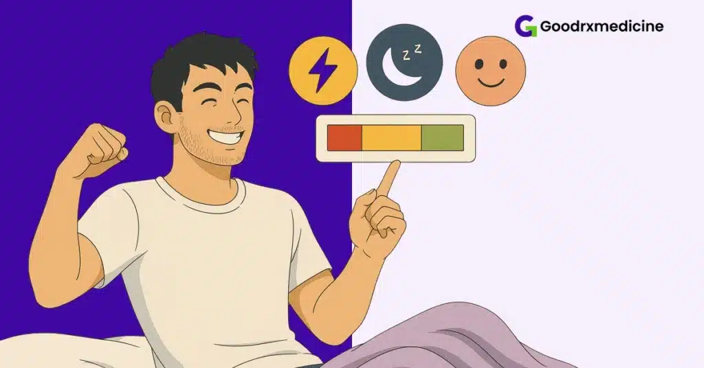 Infographic showing a man tracking energy, stamina, and daily performance