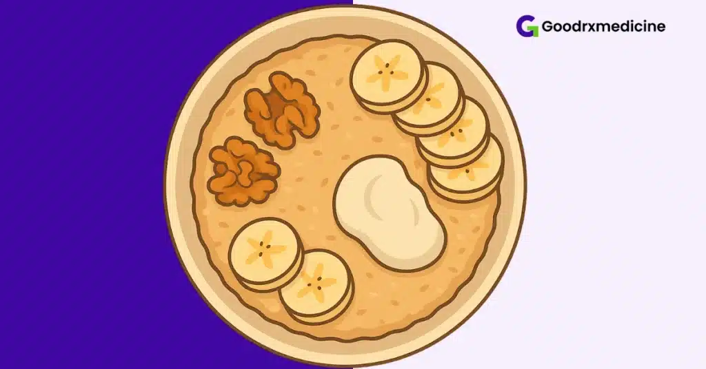 Energizing breakfast bowl with oatmeal, banana, walnuts, and yogurt