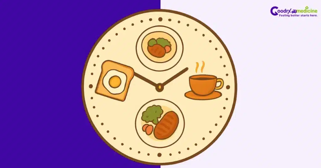 Meal timing clock with food icons