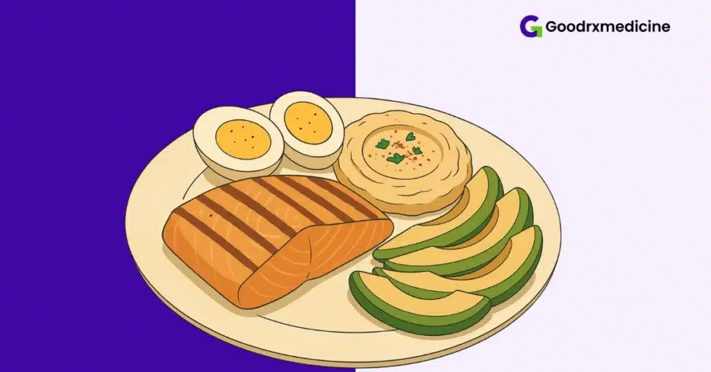 Erectile health foods rich in healthy fats—salmon, eggs, and avocado