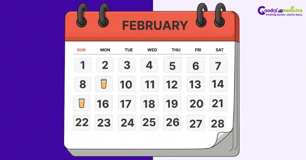 Calendar showing limited drinking days