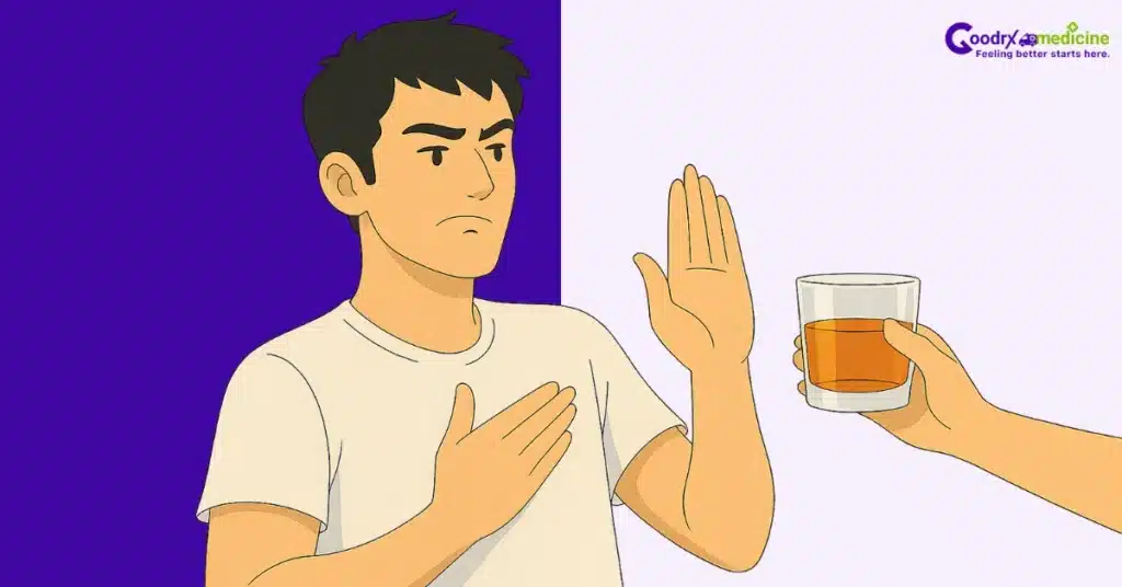 Man refusing whiskey to maintain healthy alcohol limits