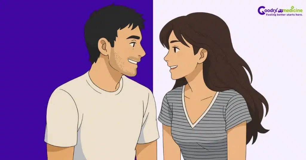 Couple making eye contact while talking calmly