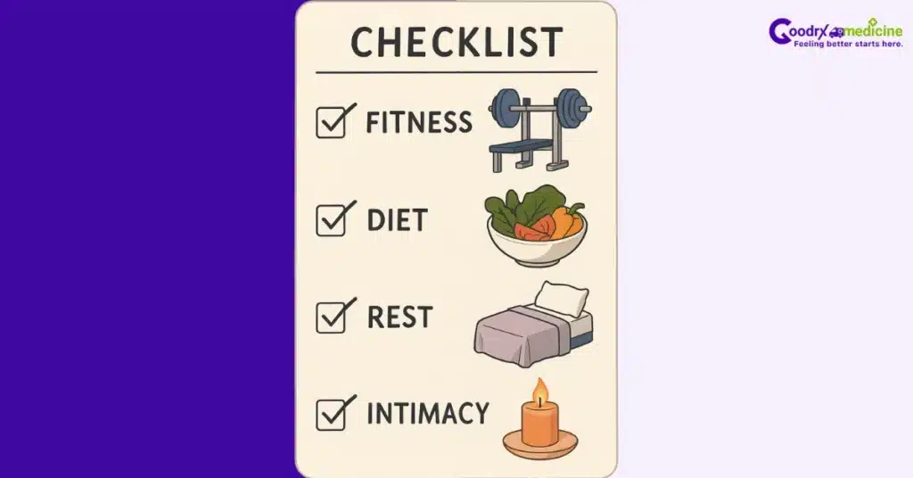 Checklist with fitness, diet, rest, and intimacy goals