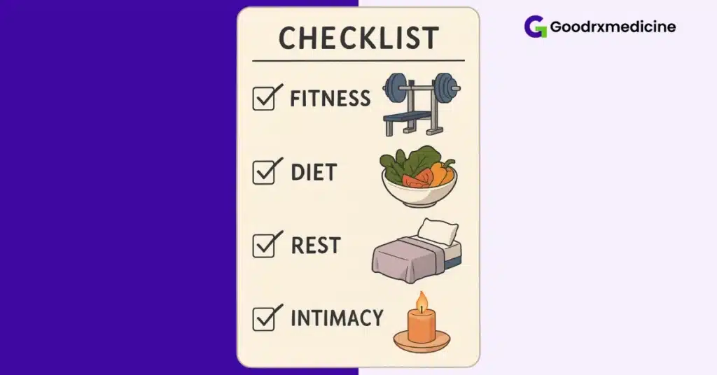 Checklist with fitness, diet, rest, and intimacy goals