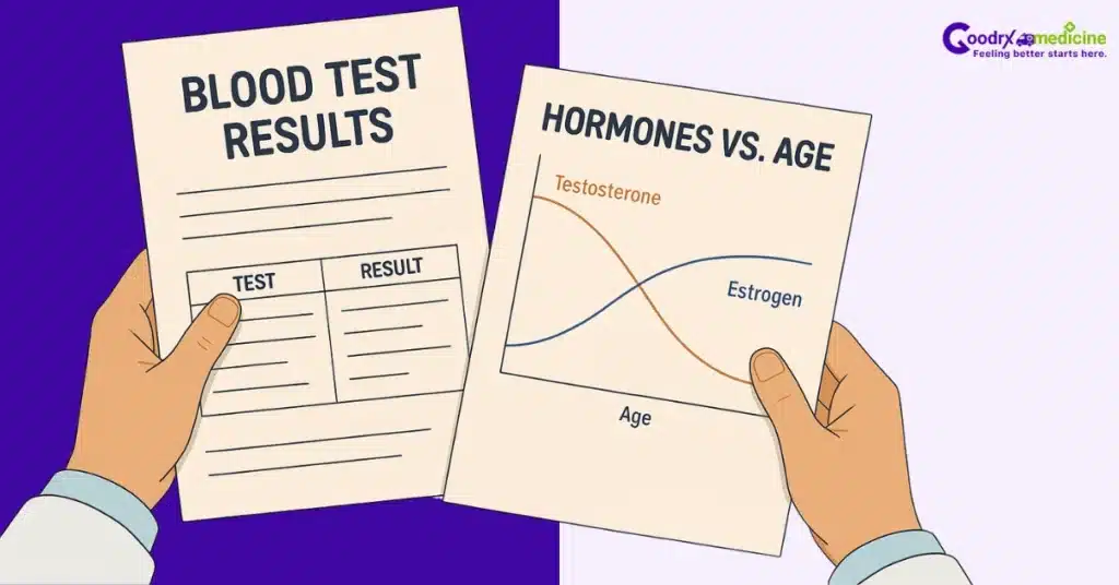 Hands holding hormone blood test results