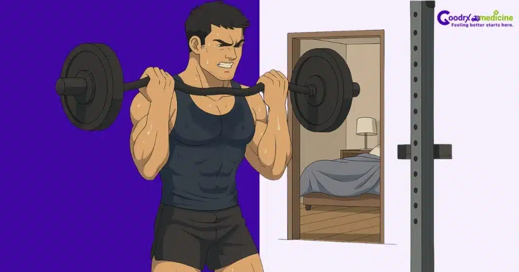 Man lifting weights to boost sexual performance