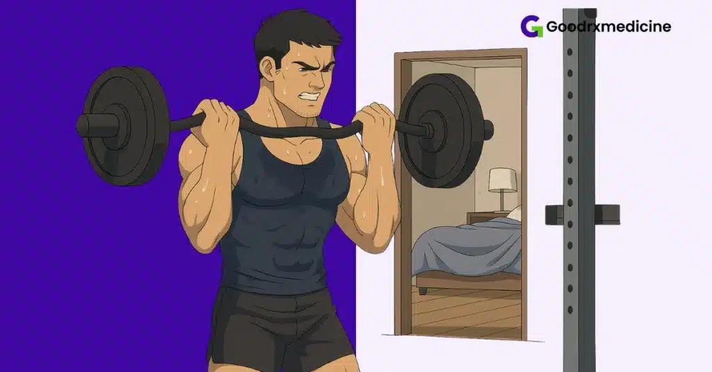 Man lifting weights to boost sexual performance