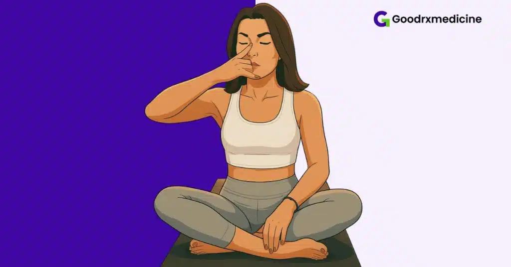 Woman doing deep breathing to boost libido naturally