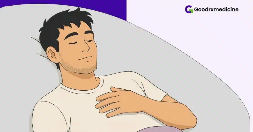 Man lying calmly while focusing on slow breathing