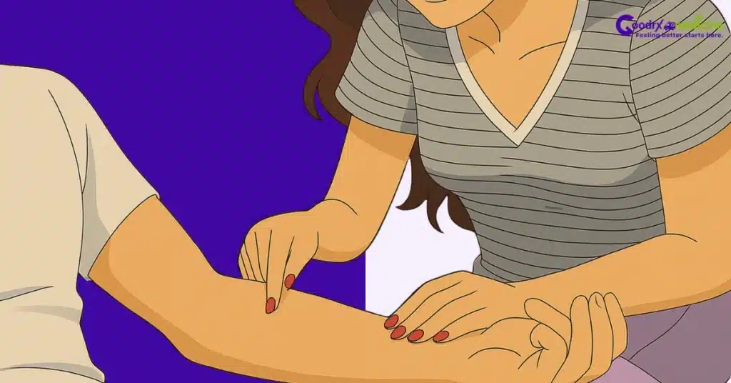 Woman gently tracing lines on her partner’s arm, practicing mindful touch