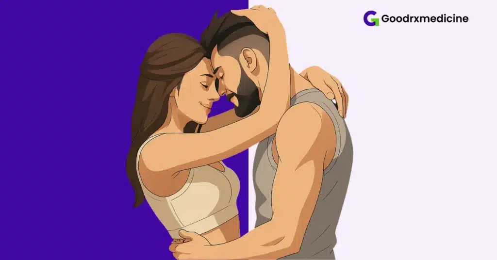 Partner gently teasing sensitive areas to build intimacy