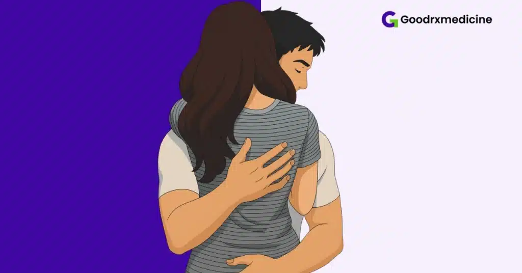 Partner gliding hands slowly down their partner’s back