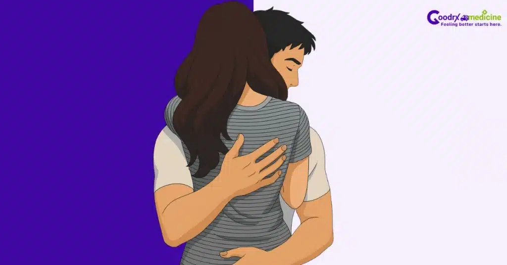 Partner gliding hands slowly down their partner’s back