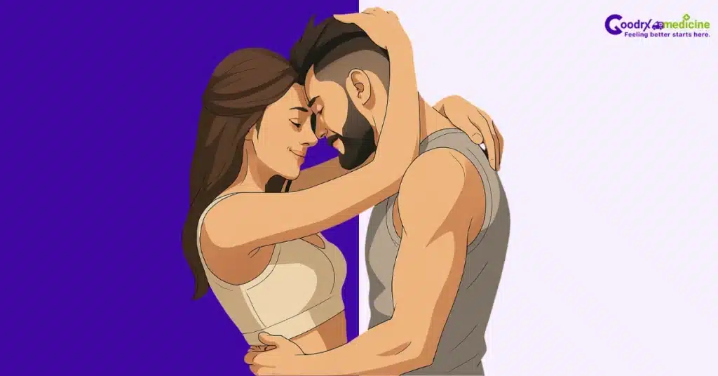 Partner gently teasing sensitive areas to build intimacy