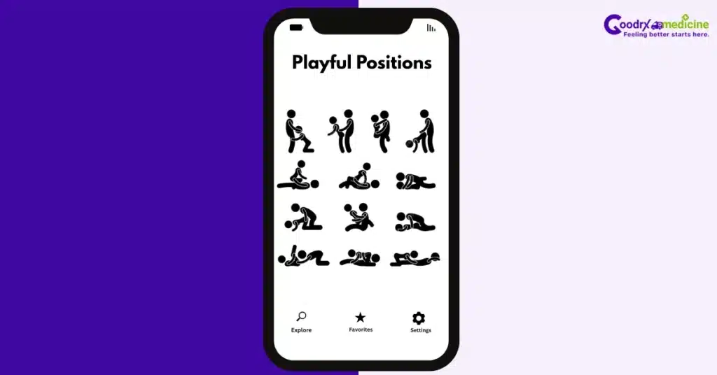 Mobile app interface with fun and educational sex position icons