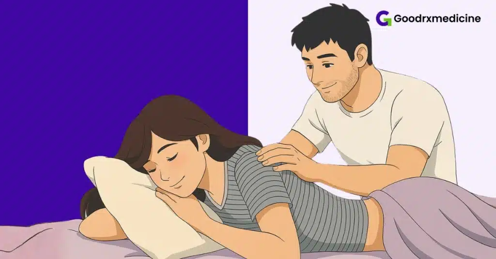 Sensual moment as a man softly touches a woman’s back