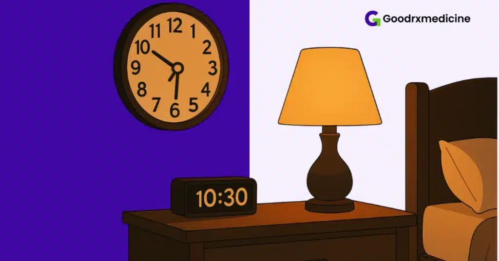 Clock showing 10:30 p.m. with soft bedroom lighting