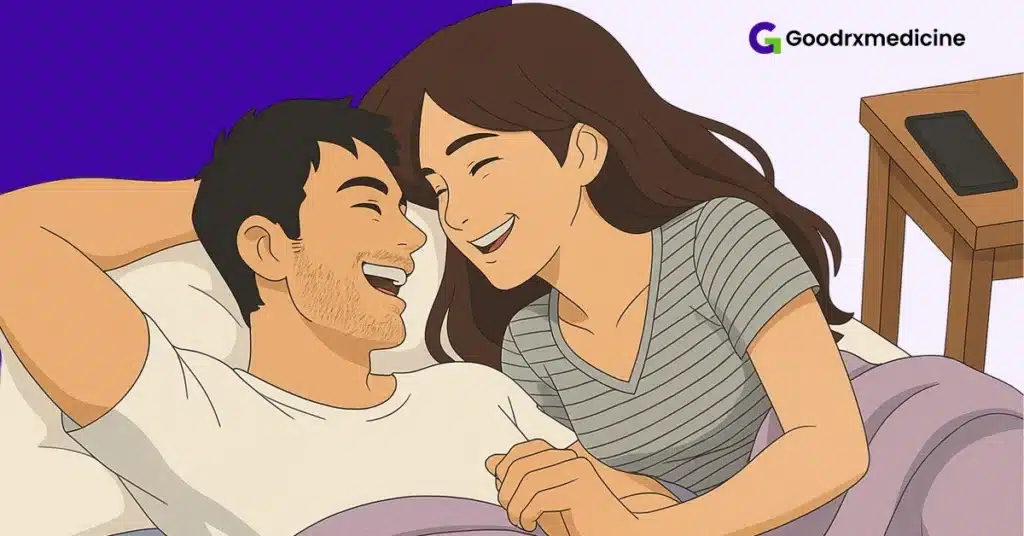 Couple in bed with phones turned off on nightstand