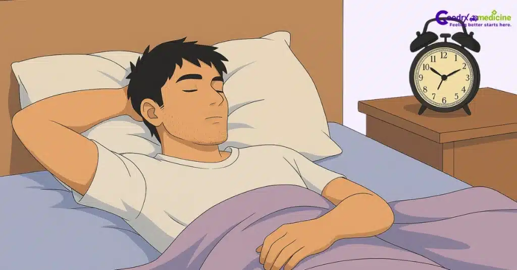 Alarm clock beside a man sleeping to maintain a healthy sleep cycle