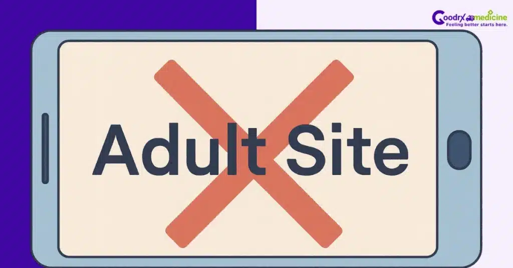 Phone screen showing blocked adult content for self-control