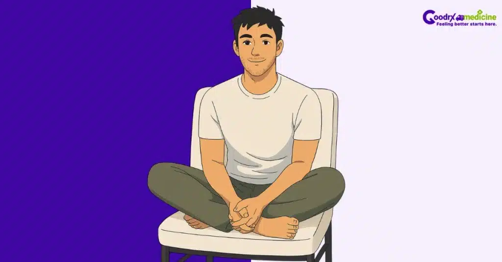 Man sitting calmly in a cross-legged position on a chair