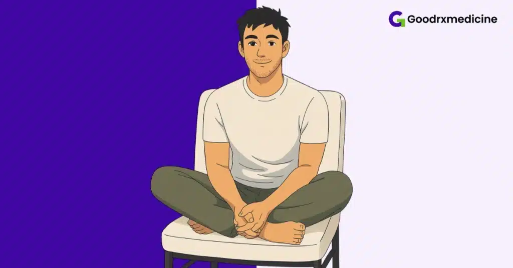 Man sitting calmly in a cross-legged position on a chair
