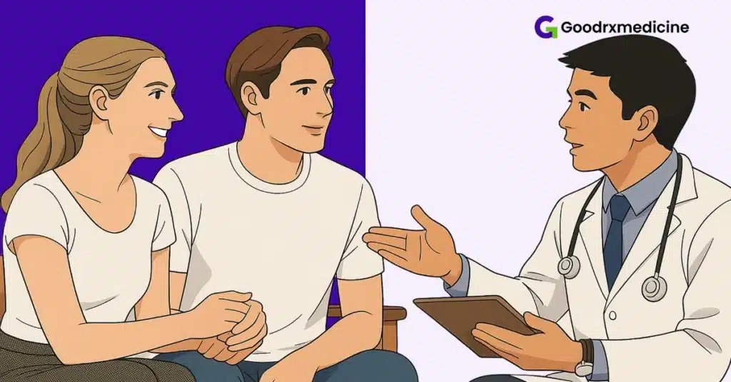 Couple talking to a doctor about erectile health concerns