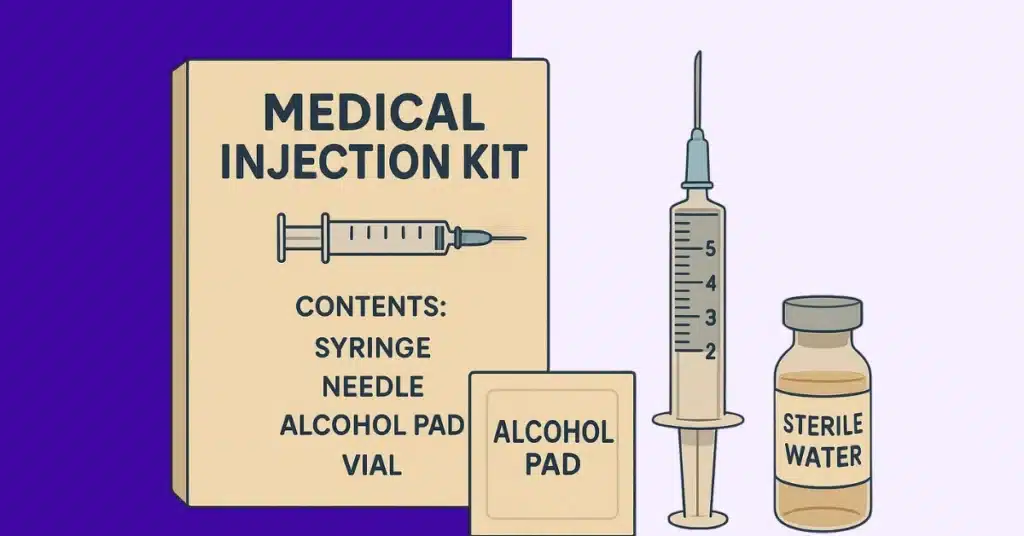ED injection kit with labeled parts