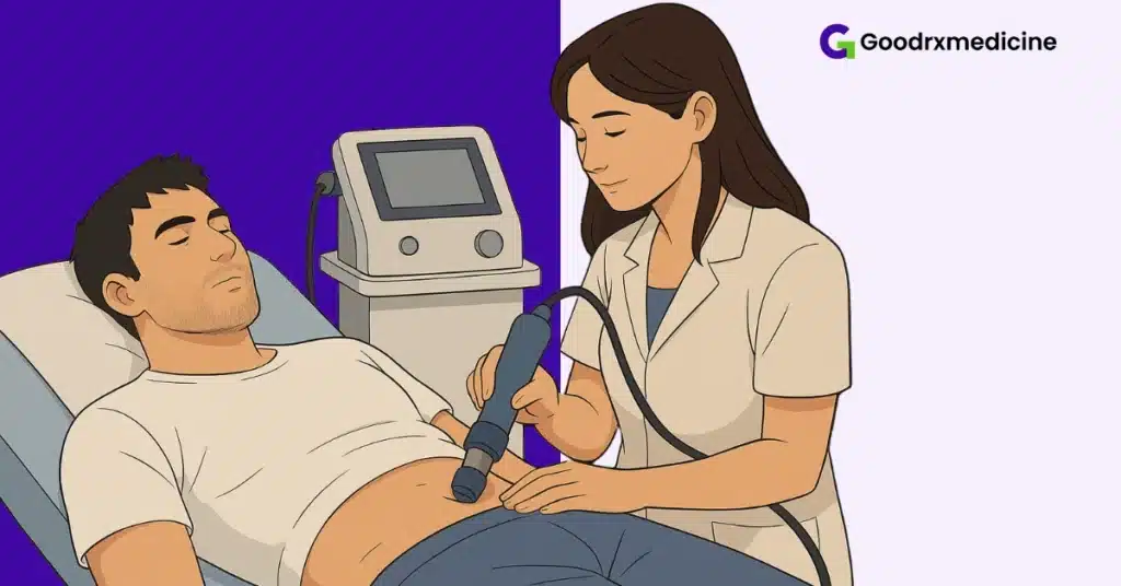 Shockwave therapy device used in a medical setting