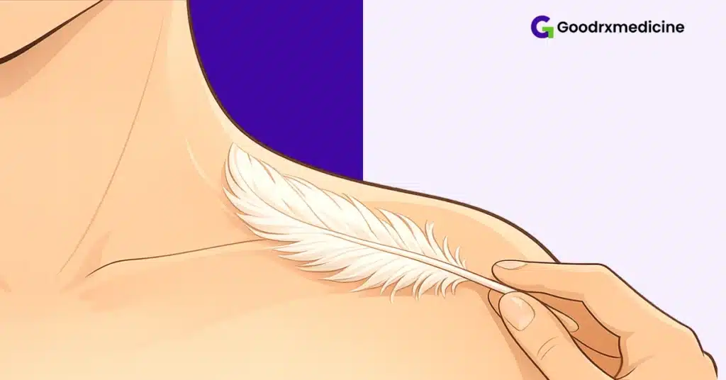 Feather gently brushing skin to awaken the senses