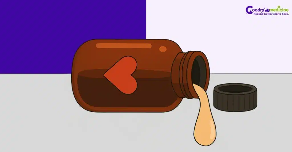 Small bottle of personal lubricant with heart symbol, drop falling out