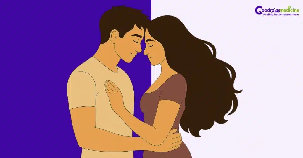 Silhouette of couple embracing in intimacy