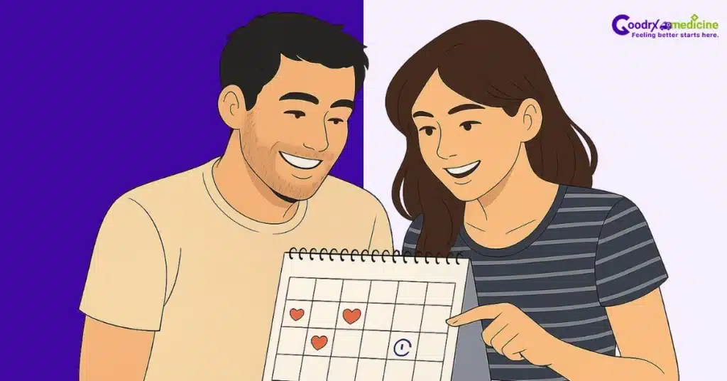 Smiling couple checking a calendar to practice timing techniques