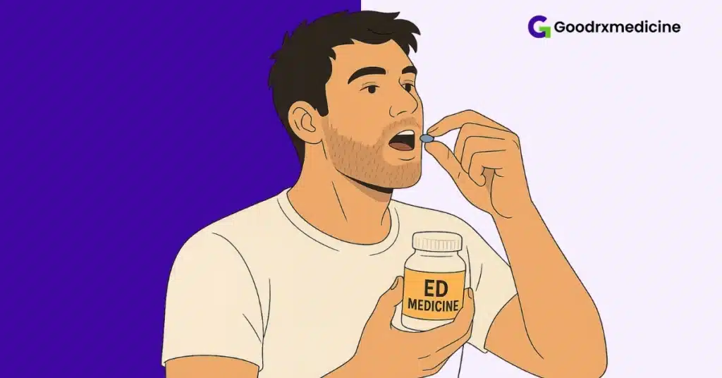 Man taking an ED medicine pill to reduce refractory period