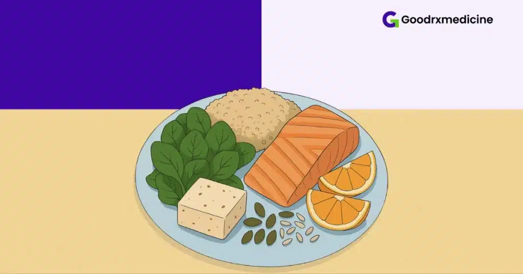 Healthy plate of protein and vegetables