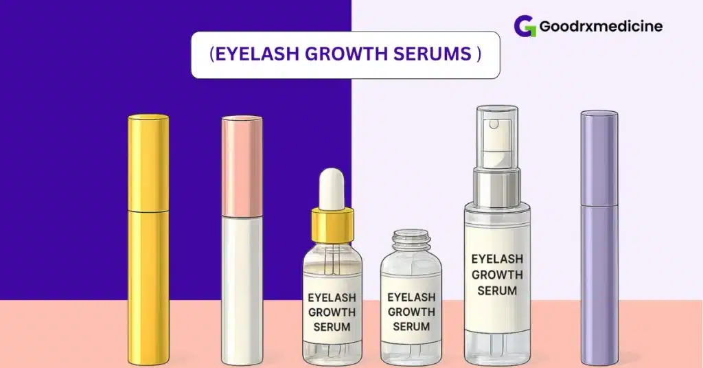 Collection of eyelash growth serum bottles