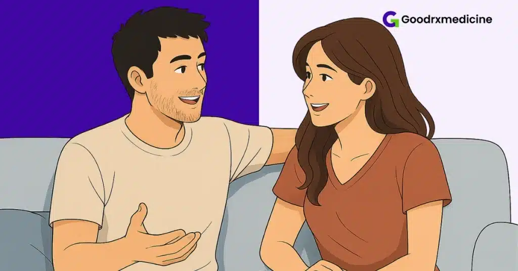 Couple sitting together and having a calm conversation about intimacy