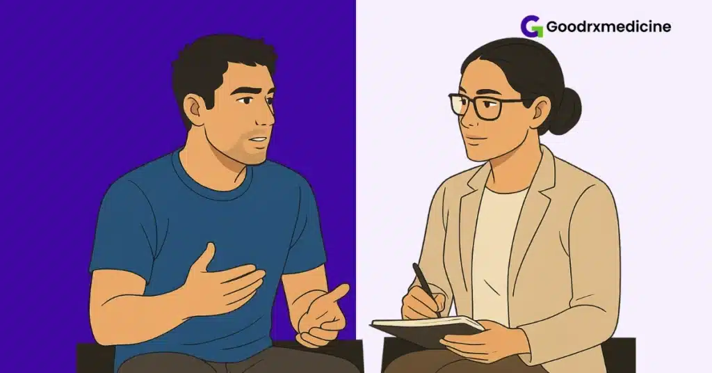 Man talking to a therapist for support in managing sexual desire