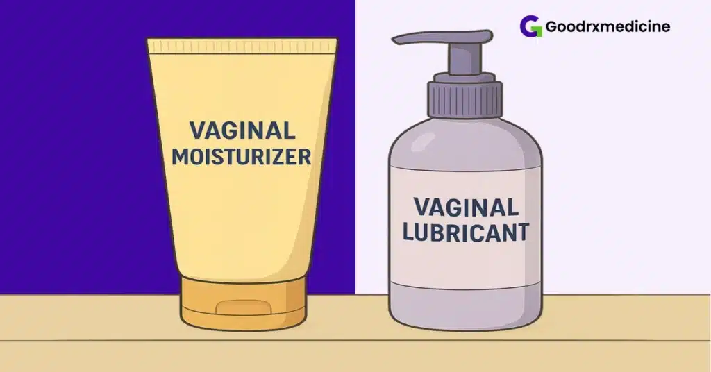 Bottles and tubes labeled vaginal moisturizers and lubricants