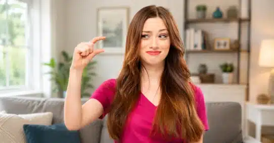 Woman gesturing a small size with fingers