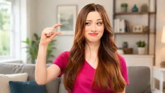 Woman gesturing a small size with fingers