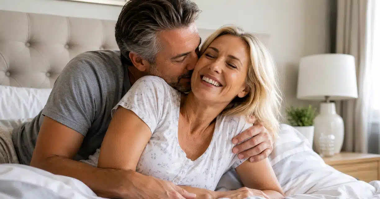 Mature couple enjoying intimacy and affection after menopause