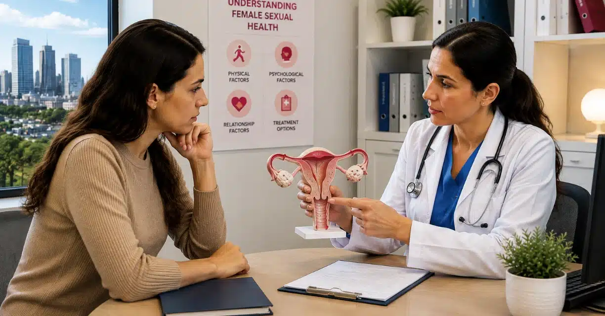 Doctor explaining female anorgasmia and sexual health to a patient
