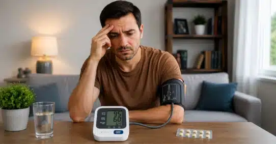 Man monitoring blood pressure after taking tadalafil tablets