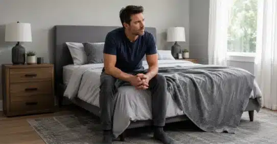 Concerned man considering natural and medical erection treatments